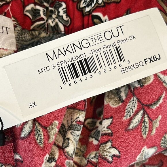 Making the Cut Season 3 Red Floral Crepe Pleated Wide Leg Pants size 3X NWT - Picture 5 of 8